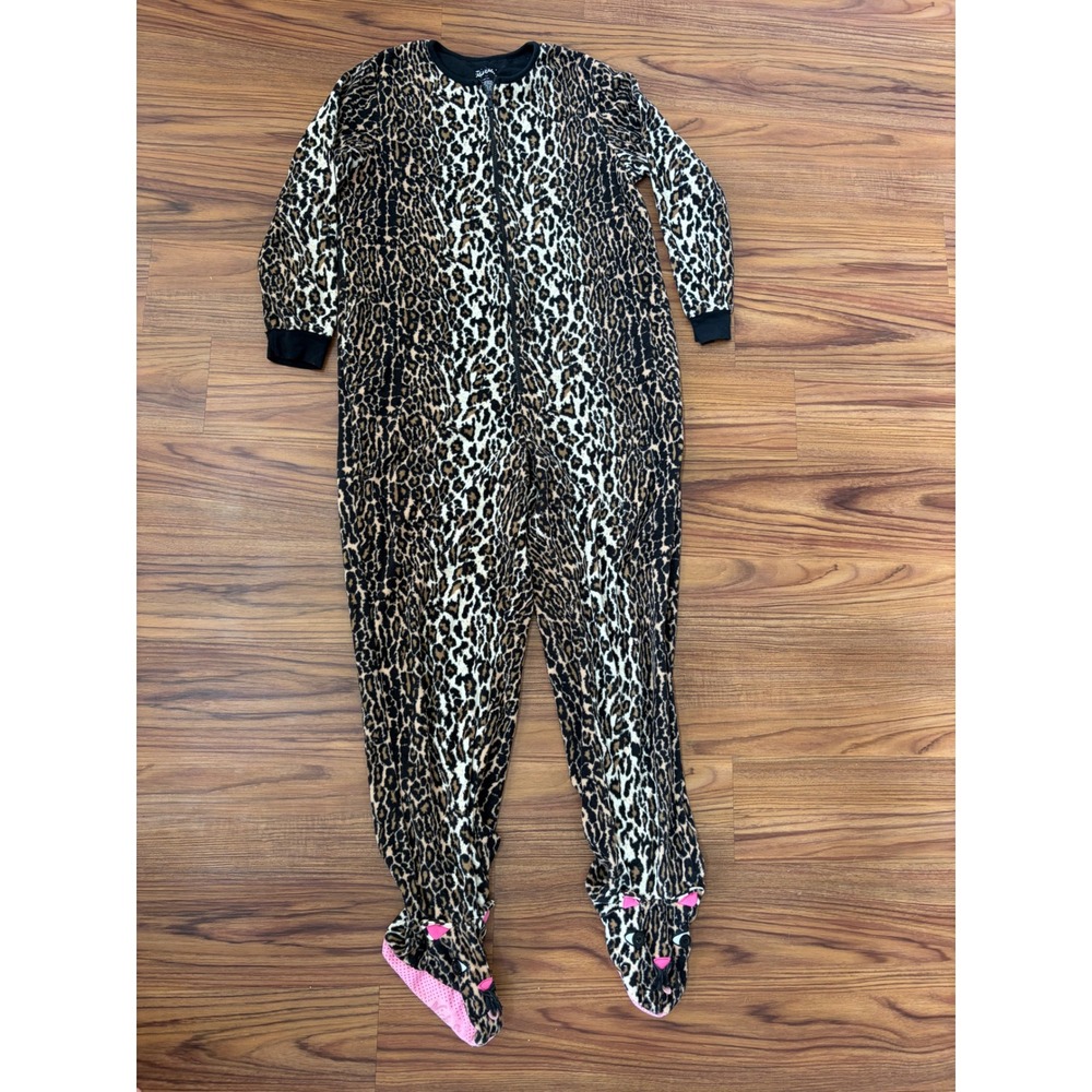 Nick & Nora Leopard Cat Print Footie Pajamas Medium